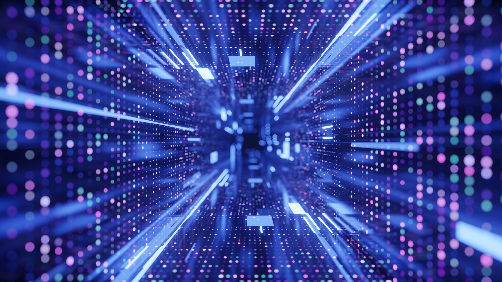 Digital Data Streaming: tunnel made with an abstract digital glowing elements